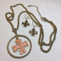 Rope Chain Enamel Pendant Necklace And Earrings Set 