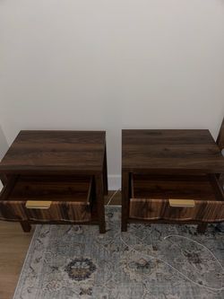Pair of Walnut Nightstands with Gold Handles