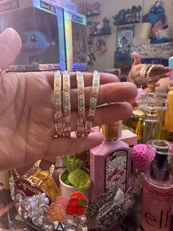 3 Gold Tone Engraved Bangle Bracelets Set of 6 for girls