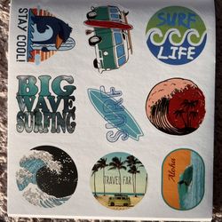 9 Waterproof Beach Surf Stickers 