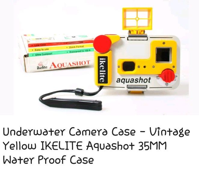Underwater camera case, Vintage yellow IKELITE aquashot 35mm waterproof case