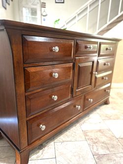 Solid Wood Dresser And Night Stand ( Little Scratch On Top Only )  Otherwise Very Good Condition (64”,18”,38”h). ( 30”,18”,30”h)