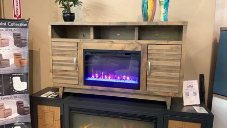 Wood TV Stand with Electric Fireplace Insert
