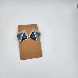 Blue & Green Geometric Silver-Tone Stud Earrings
