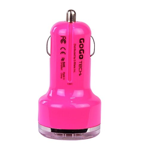Tech & Go 3.1A Dual Port USB Car Charger (Pink)