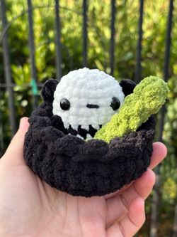 Crochet Mini Panda 🐼 in Nest with Bamboo Stick plushie
