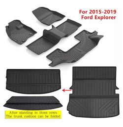 New Floor Mats for 2015-2018 2019 Ford Explorer Accessories 5PCS, Cargo Mat Custom TPE All Weather Protection Full Coverage Trunk Liner & Floor Liner 