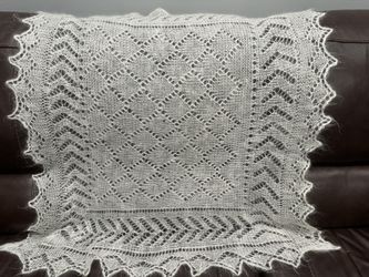 Lace Shawl Slavic Knitted Handmade Ivory/white