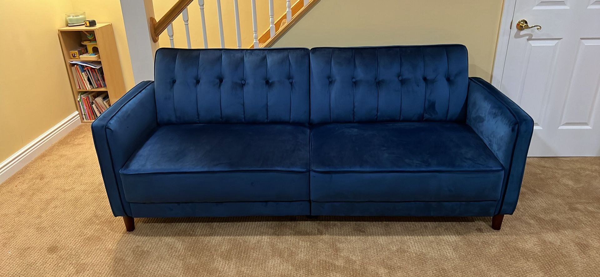 Blue Velvet Sleeper Couch – Barely Used