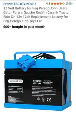 NEW 12V 12Ah Peg Perego Ride-On Battery – John Deere Gator / Polaris / Case IH – $45