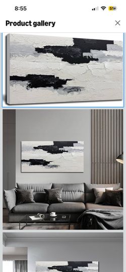 Brand New!Large Abstract Canvas Wall Art for Living Room Black and White Hand Painted Oil Painting Bedroom Office Wall Decor Framed Modern Home Abstra