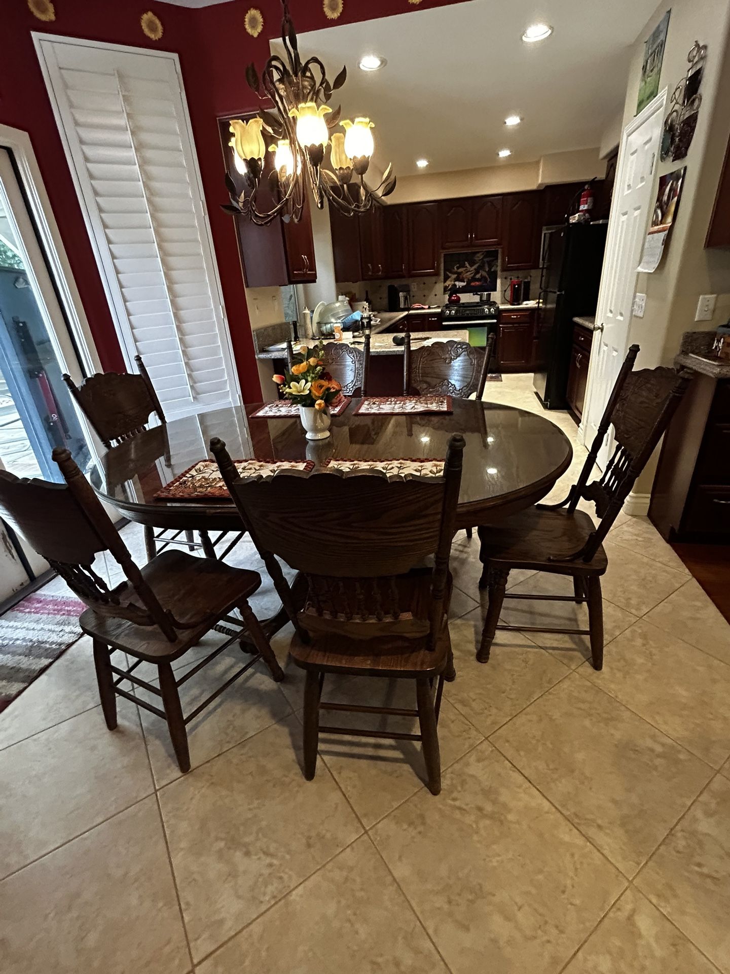 Dining Room Table with 6 chairs, Dark oak,  