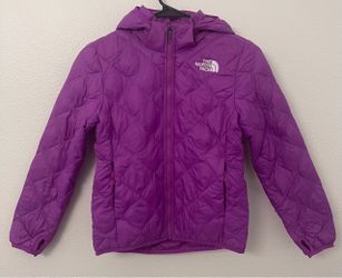 The North Face Girls Quilted Puffer Jacket Purple Detachable Hood Size 10