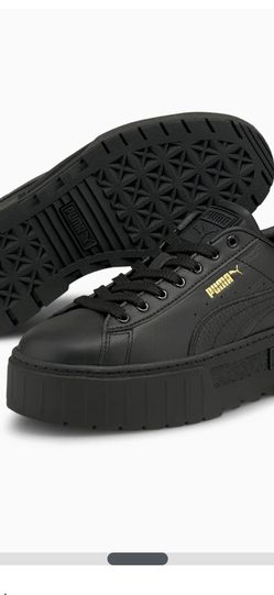 PUMA Black Leather Mayze Unisex Platform Sneakers $45
