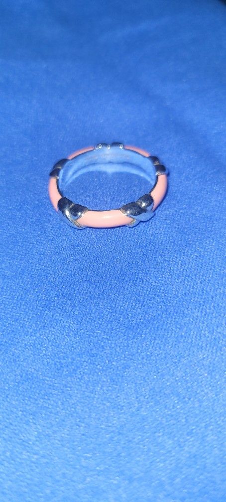 Tiffany & Co Signature Kiss Ring. Silver, Pink Size 9.5