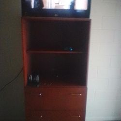 Solid Oak Cabinet W Drawers 32 Inch LG TV HD W Remote 