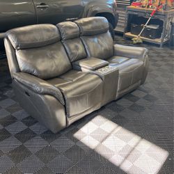Leather Two Seat Powered Reclining Love Seat   