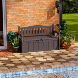 Patiowell 70 Gallon Outdoor Storage Bench, with Deck Box Organization and Waterproof Resin, Durable Outdoor Seating and Storage Box - Perfect to Store