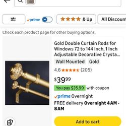 Gold Double Curtain Rods for Windows 72 to 144
