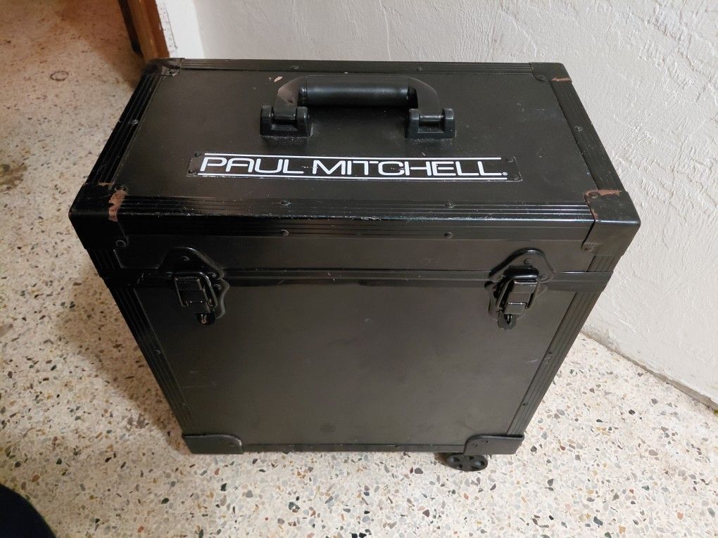 Paul Mitchell Rolling Case Silver And Black Cosmetics Hair Barber Travel Vtg