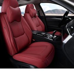 Front Two Seat Covers, 2 Pieces Universal Seat Covers for Cars, Waterproof Leather, Wine Red