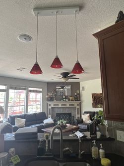 Set Of 3 Red Martini Pendant Light Fixtures