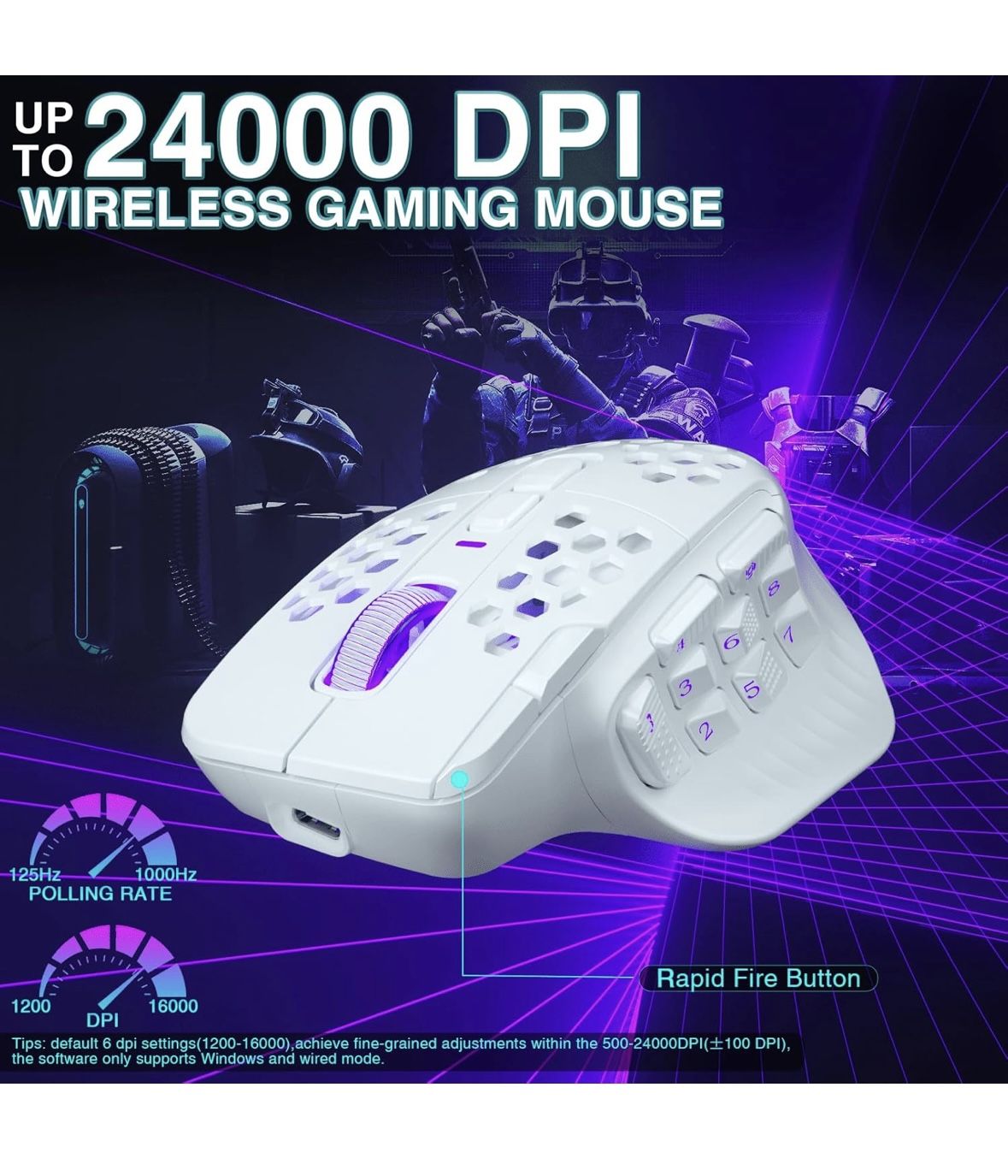 SOLAKAKA SM809 Pro Wireless MMO Gaming Mouse with 9 Side Buttons,24000 DPI,Triple Connectivity (2.4G/BT/Wired) RGB MMO Mouse for Gamer,16 Programmable