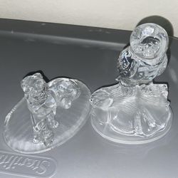 Clear Glass Owl And Dog Figurine – Vintage Style Crystal Decor