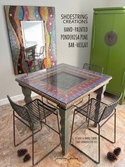 Rare hand-painted Shoestring Creations (Ralph Garrett) bar height table