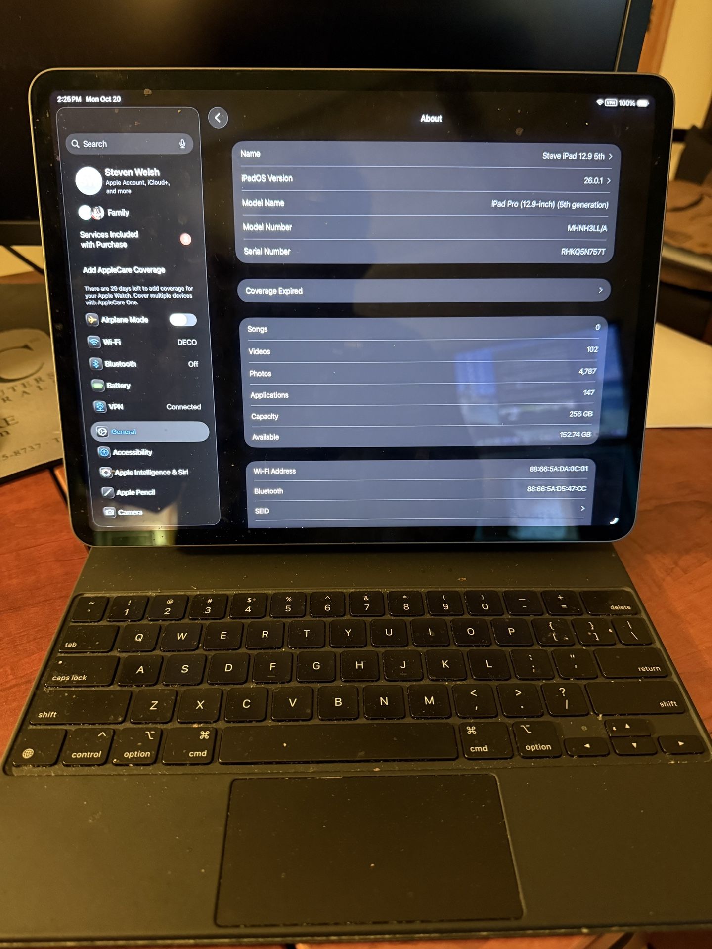 Apple iPad Pro 12.9” 5th Gen 256GB Wi-Fi + Magic Keyboard  Case – Excellent  $499