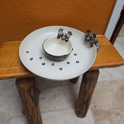 Chip & Dip 2 piece Serving Dish Big Sky Carvers Bearfoots Mooses Porcelain Vintage Retired Lodge Log Cabin