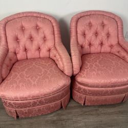 Baker Furniture Tufted Damask Chairs (Pair) – Blush Pink – Hollywood Regency