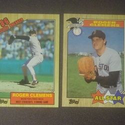 1987 Topps Roger Clemens Boston Red Sox #1 #614 Record Breaker All-Star Baseball Card Cards Vintage Collectible Lot MLB