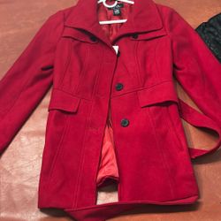 Large Red Button Up Coat/ Women’s