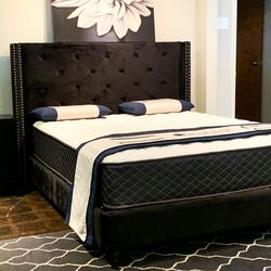BRAND NEW BLACK QUEEN SIZE VELVET BED FRAME WITH NEW MATTRESS/FAST DELIVERY