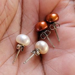 Real Pearl's Sterling Silver Earrings 