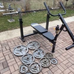 Gym - PowerTec ‘WorkBench’ W/240lbs, Barbell & Dip Attachment