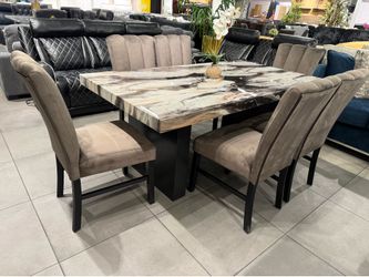 7pc Dining Set ✨ Faux Marble Top