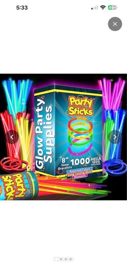 PartySticks Glow Sticks Party Supplies 1000 pack - 8 Inch Glow in The Dark Light Up Sticks Party Favors, Glow Party Decorations, Neon Party Glow Neckl