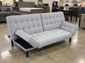Brand New Light Grey Tufted Convertible Futon Sofa Bed - COD & Financing