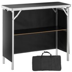 83#Folding Portable Bar Table, Tradeshow Podium Table for Indoor, Outdoor, Party, Picnic, Exhibition, Includes Carrying Case, Storage Shelf and Black 
