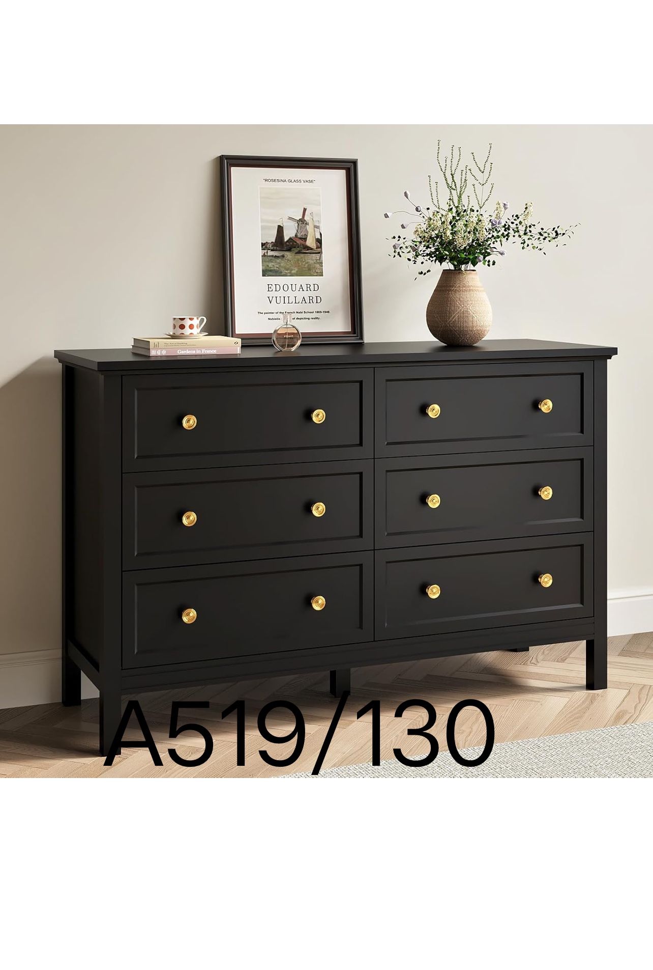 Black Dresser for Bedroom, 6 Drawer Double Dresser with Deep Drawer and Metal Handle, Wood Dressers & Chests of Drawers for Hallway, Entr