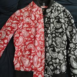 Black and red bandana leather jacket