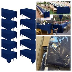 10 Pack Navy Blue  60 x 126 Inch - Polyester Table Cover Stain and Wrinkle Resistant Washable Fabric Table Clothes