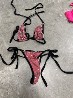 Pink Rhinestone Triangle Bikini Set