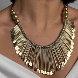 (Silver/Gold Spike Statement Necklace - Boho Tribal Style