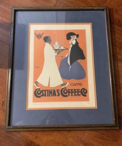 1914 Franz Laskoff Costina’s Coffee Ricordi Lithograph Art Nouveau Framed