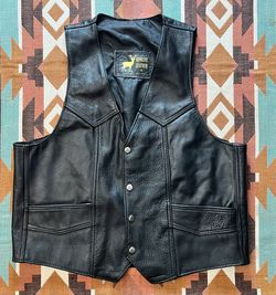 Leather Biker Vest Black Men’s Medium Genuine Leather