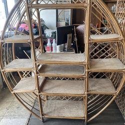 Vintage Round Rattan Bamboo Shelf 