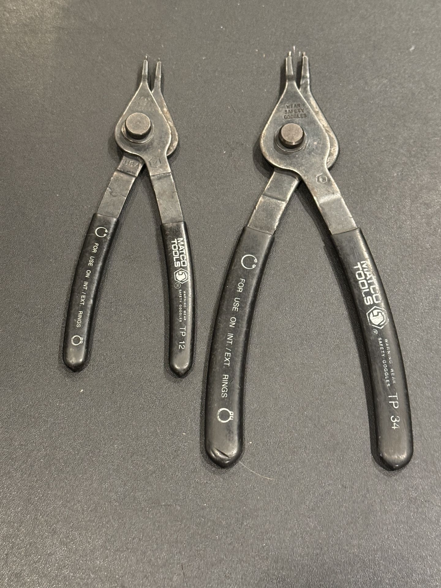 MATCO TOOLS TP12 & TP34 Internal External Snap Retaining Ring Pliers Black Handle